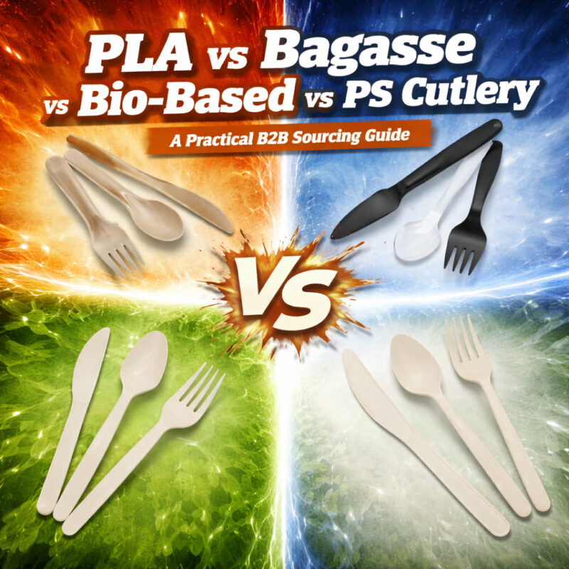 How-to-Choose-Disposable-Cutlery-PLA-vs-Bagasse-vs-Bio-Based-vs-PS-(B2B-Guide)