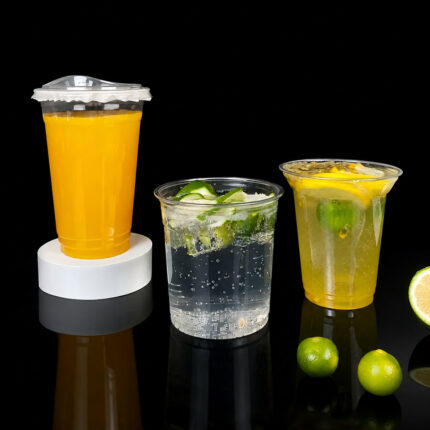 Wholesale compostable PLA clear cups with flat dome and direct drinking lid options